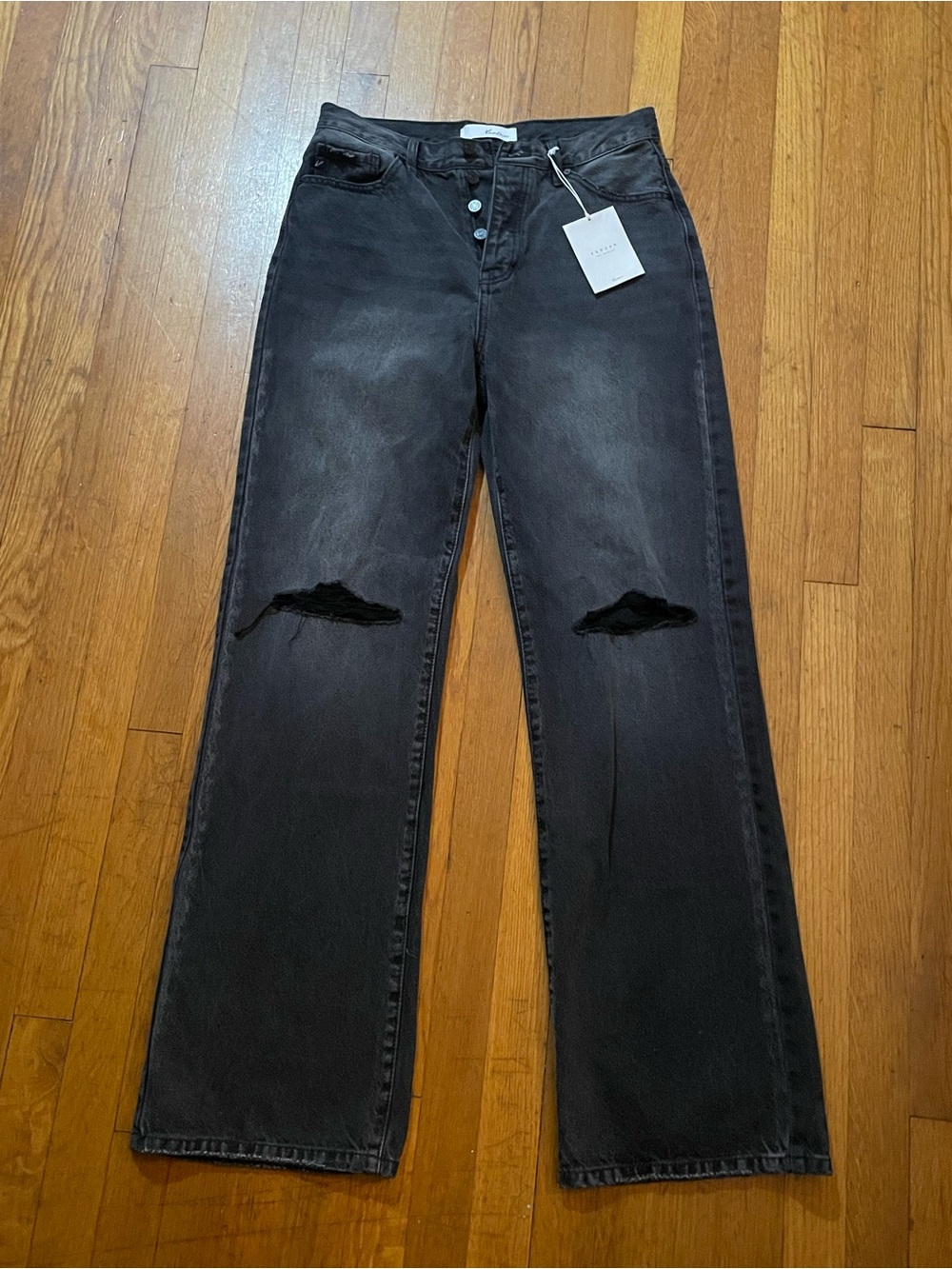 Black Distressed Straight-Leg Jeans - Unbranded